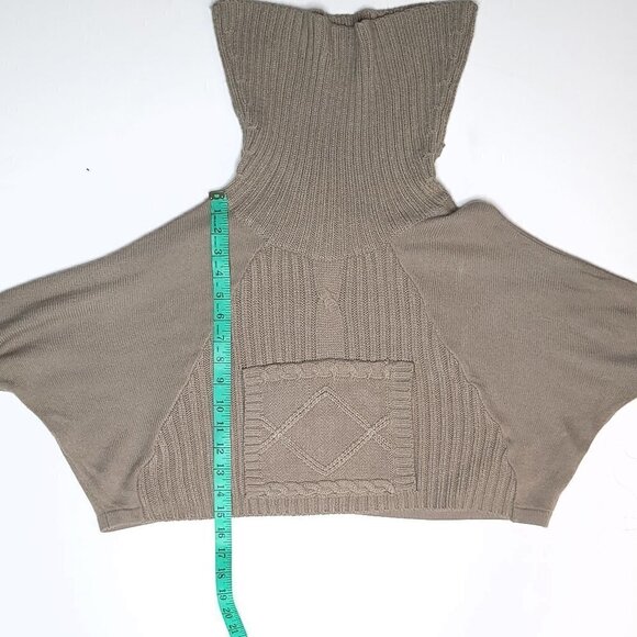 Pink Rose Crop Neutral Taupe Knit Pullover Cowl Neck Kangaroo Pockets size small - Picture 11 of 15